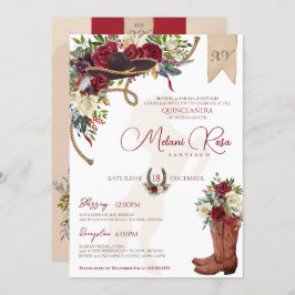 Elegant Burgundy Floral Winter Charro Quinceanera Kaart