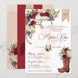 Elegant Burgundy Floral Winter Charro Quinceanera Kaart