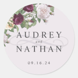 Elegant Burgundy Flower Personalized Wedding Ronde Sticker
