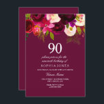 Elegant Burgundy Flowers 90th Birthday Invite Kaart<br><div class="desc">Elegant Burgundy Flowers 90th Birthday Invite Matching collectie in Niche and Nest store. Boho chic burgundy red white waterverf floral Beauful hand schilderde waterverf illustratie</div>