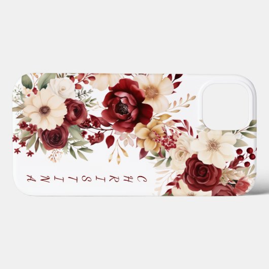 Elegant Burgundy Flowers Case-Mate iPhone Case (Achterkant (horizontaal))