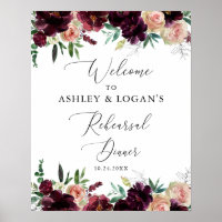 Elegant Burgundy Flowers Rehearsal Dinner Welcome