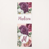 Elegant Burgundy Flowers Trendy Monogram Yoga Mat (Voorkant)