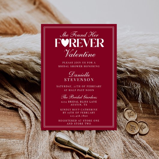 Elegant Burgundy Forever Valentine Bridal Shower Kaart