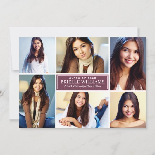 Elegant Burgundy Foto Collage Graduparty Kaart (Voorkant)
