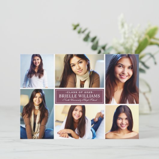 Elegant Burgundy Foto Collage Graduparty Kaart (Staand voorkant)