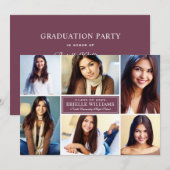 Elegant Burgundy Foto Collage Graduparty Kaart (Voorkant / Achterkant)
