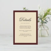Elegant Burgundy Frame Wedding Details Informatiekaartje (Staand voorkant)