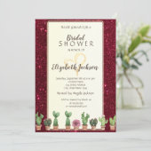 Elegant Burgundy Glitter Cactus Vrijgezellenfeest Kaart (Staand voorkant)
