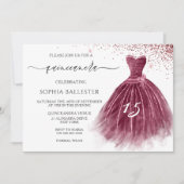 Elegant Burgundy Glitter Gown Quinceanera Party Kaart (Voorkant)