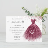 Elegant Burgundy Glitter Gown Quinceanera Party Kaart (Staand voorkant)