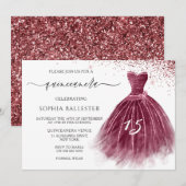 Elegant Burgundy Glitter Gown Quinceanera Party Kaart (Voorkant / Achterkant)