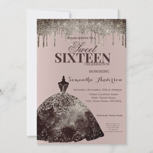 Elegant Burgundy Glitter Spark Sweet 16 Birthday Kaart (Voorkant)