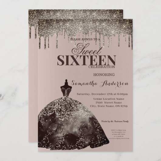 Elegant Burgundy Glitter Spark Sweet 16 Birthday Kaart (Voorkant / Achterkant)