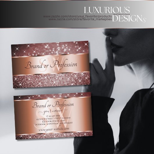Elegant Burgundy Glitter Stars Monogram Roos Gold Visitekaartje