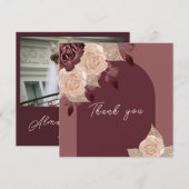 Elegant Burgundy Glittery Waterverf Rozen Weddensc Bedankkaart (Voorkant / Achterkant)