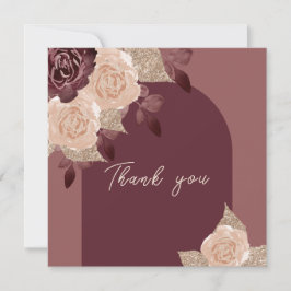 Elegant Burgundy Glittery Waterverf Rozen Weddensc Bedankkaart