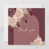 Elegant Burgundy Glittery Waterverf Rozen Weddensc Bedankkaart (Voorkant)