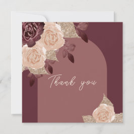 Elegant Burgundy Glittery Waterverf Rozen Weddensc Bedankkaart