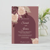Elegant Burgundy Glittery Waterverf Rozen Weddensc Kaart (Staand voorkant)