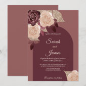 Elegant Burgundy Glittery Waterverf Rozen Weddensc Kaart (Voorkant / Achterkant)