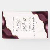 Elegant Burgundy Gold Agate Blush Wedding Welcome Spandoek (Horizontaal)