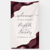 Elegant Burgundy Gold Agate Blush Wedding Welcome Spandoek (Verticaal)