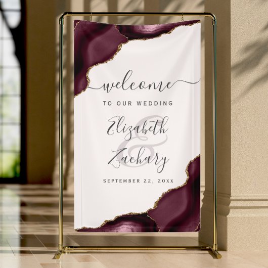 Elegant Burgundy Gold Agate Blush Wedding Welcome Spandoek