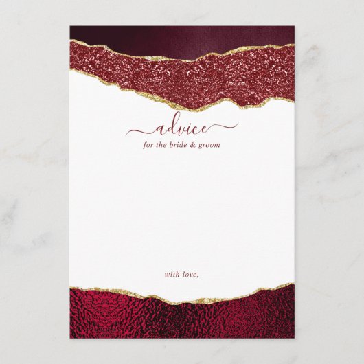 Elegant Burgundy & Gold Agate Wedding Advieskaart (Voorkant)