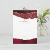 Elegant Burgundy & Gold Agate Wedding Advieskaart (Staand voorkant)