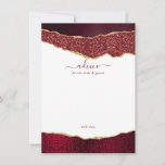 Elegant Burgundy & Gold Agate Wedding Advieskaart<br><div class="desc">Viel in stijl met deze moderne en trendy advieskaarten. Het ontwerp is voorzien van een waterverf-schotweddachtig en goudglitter agate achtergrond met de bijbehorende handgeschreven lettertypeformatie. Deze kaarten zullen uw gasten toestaan om een nota van raad te schrijven voor u om over jaren te houden en te lezen. De formulering is...</div>