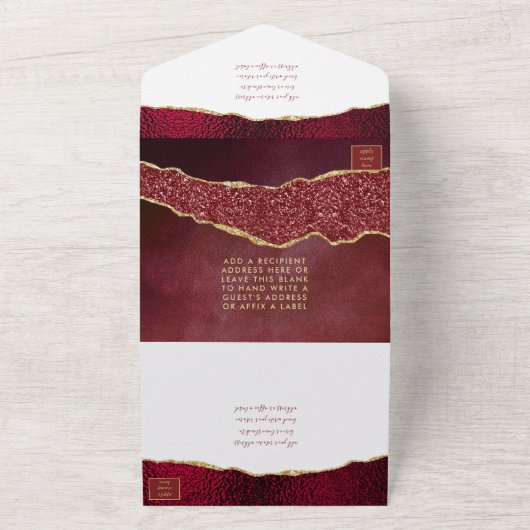 Elegant Burgundy & Gold Agate Wedding All In One Uitnodiging (Buitenkant)