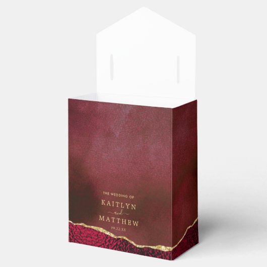 Elegant Burgundy & Gold Agate Wedding Bedankdoosjes (Geopend)