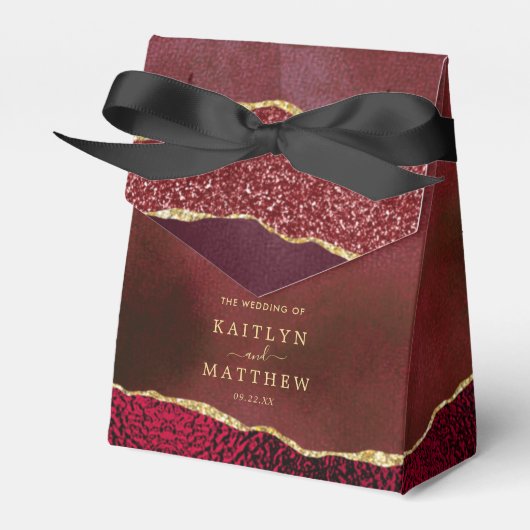 Elegant Burgundy & Gold Agate Wedding Bedankdoosjes (Voorkant Zijde)