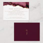 Elegant Burgundy Gold Agate Wedding Details Informatiekaartje (Voorkant / Achterkant)