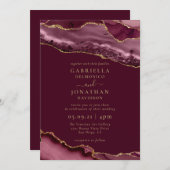 Elegant Burgundy Gold Agate Wedding Invitation Kaart (Voorkant / Achterkant)