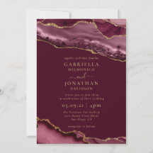 Elegant Burgundy Gold Agate Wedding Invitation