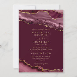 Elegant Burgundy Gold Agate Wedding Invitation Kaart