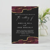 Elegant Burgundy Gold Agate Wedding Invitation Kaart (Staand voorkant)