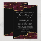 Elegant Burgundy Gold Agate Wedding Invitation Kaart (Voorkant / Achterkant)