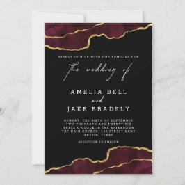 Elegant Burgundy Gold Agate Wedding Invitation Kaart