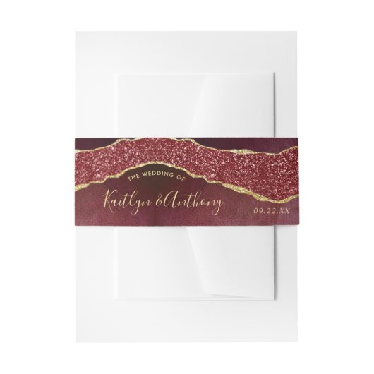 Elegant Burgundy & Gold Agate Wedding Invitation Uitnodigingen Wikkel (Voorkant Voorbeeld)