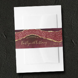 Elegant Burgundy & Gold Agate Wedding Invitation Uitnodigingen Wikkel