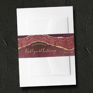 Elegant Burgundy & Gold Agate Wedding Invitation Uitnodigingen Wikkel