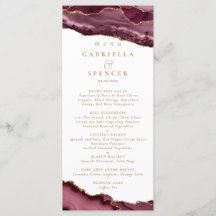 Elegant Burgundy Gold Agate Wedding Menu