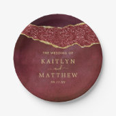 Elegant Burgundy & Gold Agate Wedding Papieren Bordje (Voorkant)