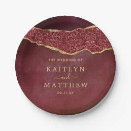 Elegant Burgundy & Gold Agate Wedding Papieren Bordje