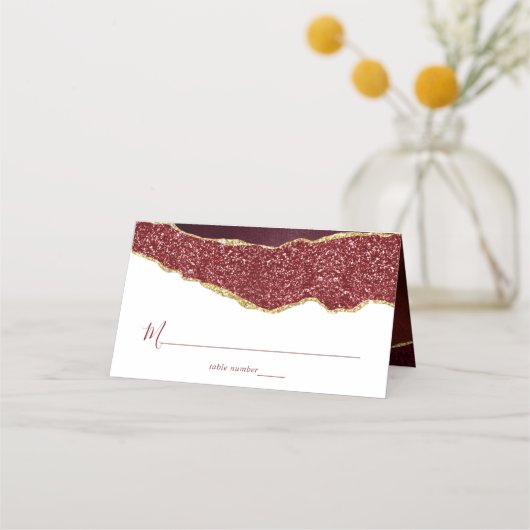 Elegant Burgundy & Gold Agate Wedding Plaatskaartje (Voorkant)