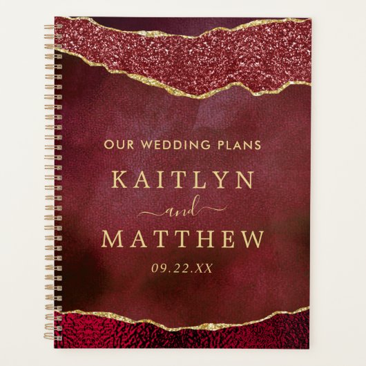 Elegant Burgundy & Gold Agate Wedding Planner (Voorkant)
