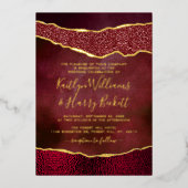 Elegant Burgundy & Gold Agate Wedding Real Folie Uitnodiging (Voorkant)